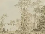 Bauerngruppe vor einem alten Schloss by Pieter Jan van Liender, watercolor, sold Jun 2018