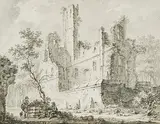Zwei rastende Bauern vor einer Burgruine by Hendrik de Meyer, chalk, sold Jun 2018
