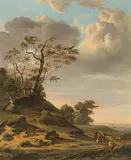 Umkreis Hirten mit weidenden Kühen in einer hügeligen Landschaft by Jan Wijnants, oil on canvas, offered Jun 2018