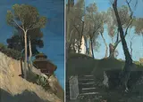 Gegenstücke: Felsen mit Pinienbäumen / Ansicht eines Gartens by Georg Müller-Breslau, 1887, oil on panel, offered Jun 2018