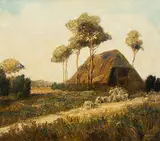 Schafherde vor einem Stall by Otto Eduard Pippel, oil on canvas, sold Jun 2018