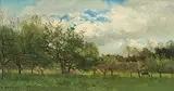 Frühlingslandschaft by Pierre Emmanuel Eugène Damoye, oil on panel, sold Jun 2018