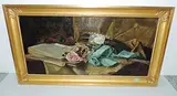 Stilleben mit Pfauenfedern, Rose und Tamburin by Rudolf von Bernd, 1881, oil on canvas, offered Jun 2018