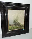 Landschaft mit Bauernpaar und Kuh by August Splitgerber, oil on canvas, sold Jun 2018