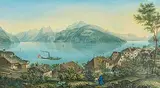 Ansicht von Vierwaldstädter=See bei Brunnen Kt by Gottlieb Hasler, lithograph, sold Jun 2018