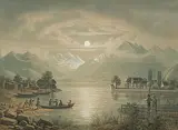 Das alte Schloss Schadau am Thunersee, bei Vollmond by Anton Winterlin, watercolor, offered Jun 2018