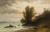 Küstenlandschaft mit Schwemmholzsammler by Gustave Castan, oil on canvas, offered Jun 2018
