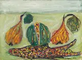 Birnen, Kürbis und ein Fisch, 1967 by Walter Arnold Steffen, oil on canvas, offered Jun 2018