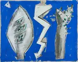 Zeichen auf Blau", 1990 by Paolo Pola, mixed media, offered Jun 2018