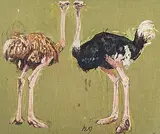 Straussenpaar, 1983 by Fritz Hug, oil, sold Jun 2018