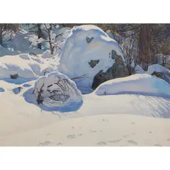 Yosemite Valley Snow Scene by Gunnar Widforss, 1923, watercolor on paper, sold Jul 2023