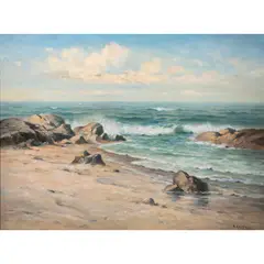 Seascape by Nels Hagerup, oil on canvas, sold Jul 2023