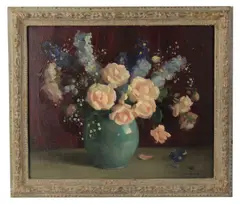 still life of flowers in vase by Marguerite Stuber Pearson, oil on canvas, sold May 2026