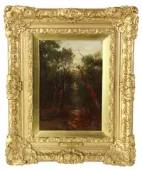 labeled Fall River Scene by Homer Dodge Martin, oil on canvas, sold May 2026