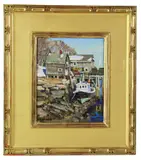 lobster shacks by T.M. Nicholas, oil on board, sold May 2026