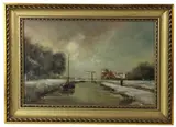 winter river scene by H. Groendyk, oil on board, sold May 2026