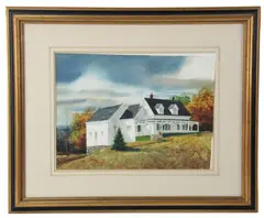 white farm house by Donald Allen Mosher, watercolor, sold May 2026
