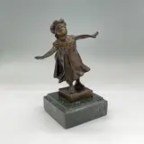 Italian (1840-1905) Bronze by Blindfold Girl, Small bronze statuette of a standing young girl with a blind, sold May 2024