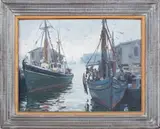 Foggy Harbor by Walter H. Chapman, Oil on Canvas Board, sold Jan 2025