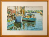 Harbor Landscape Scene by Rutledge Bate, Watercolor on Paper, sold Jan 2025