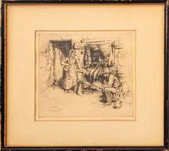 Market Scene by Arthur William Heintzelman, Etching on Paper, sold Jan 2025