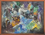 Abstract Composition by Jean Hebbeln, Oil on Masonite, sold Jan 2025