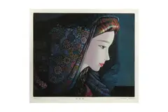 Japanese mezzotint print on paper by Takahashi Ushio, Mezzotint copperplate engraving, framed and glazed, offered Feb 2023