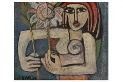 Untitled by Samir Rafi, oil on board, offered Nov 2022