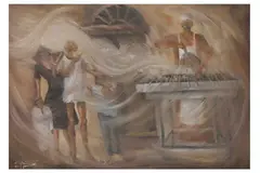 Untitled by Mohamed Shaker, oil on board, offered Nov 2022