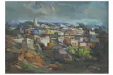 Untitled by Khalid al-Jadir, oil on board, offered Nov 2022