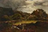 Sheep in a Welsh landscapeOil on canvasSigned and dated 1850 (lower left)39 x 59cm (15¼ x 23 in.) by Sidney Richard Percy, 1850, oil, offered May 2021