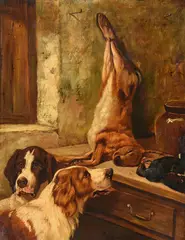 Return from sportOil on canvasSigned and dated 1885 (lower right); further signed, titled and dated 1885 (verso) 46 x 36cm (18 x 14 in.) by Wright Barker, 1885, oil, offered May 2021
