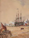 Shipping at North Shields on the TyneWatercolourSigned and inscribed (lower right)50 x 41cm (19½ x 16 in.)Provenance:T by Thomas Bush Hardy, watercolor, sold May 2021