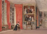 The Long Gallery Hardwick Hall interior with lady by David Cox Senior, watercolor, sold May 2021
