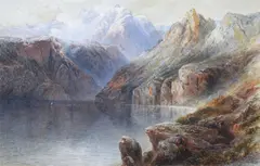 The Mountain Mirror: Lake of the Four Cantons by Percival Skelton, 1870, watercolor, sold May 2021