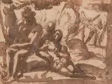 The expulsion from ParadiseInk and washInscribed with collectors initials PH for P by Alessandro Casolani, watercolor, sold May 2021