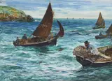 A Cornish fishing fleet by John Reid, watercolor, sold May 2021