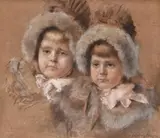 Eileen and Enid K by Georg Meyn, Pastel on brown paperSigned, offered May 2021