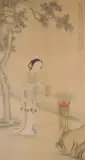 Lady in the garden by Gu Luo, ink and colour, sold May 2021