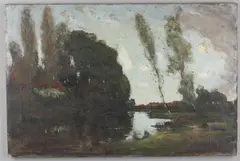 Landscape with river by George Grosvenor Thomas, Oil on canvas, sold May 2021