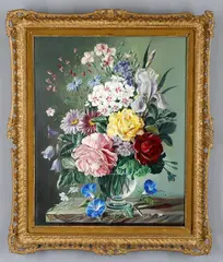 Still life of flowers in a glass vase by Robert Dumont-Smith, Oil on canvas, offered May 2021