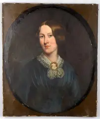 Half-length portrait of Sarah Ann Willan (afterwards Mrs Dunn) by Richard Hardey, Oil on canvas- feigned oval, sold May 2021