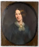 Half-length portrait of Sarah Ann Willan (afterwards Mrs Dunn) by Richard Hardey, Oil on canvas- feigned oval, sold May 2021