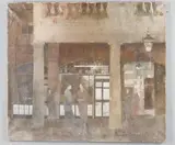 Figures outside South Hall, Covent Garden by Ray Wooldridge, oil, sold May 2021