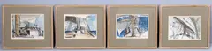 A set of four sketches of scenes aboard a sailing boat Pen by Claude Muncaster, Pen, ink and watercolour, sold May 2021