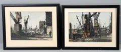 Cranes at Hayes Wharf and another Pen by Claude Muncaster, Pen, ink and watercolour, sold May 2021