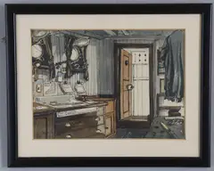 Sailing ship cabin interior and another by Claude Muncaster, 1930, Watercolour, sold May 2021