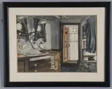 Sailing ship cabin interior and another by Claude Muncaster, 1930, Watercolour, sold May 2021