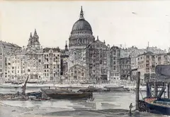 View from the Thames with St Paul's beyond by Claude Muncaster, Watercolour, sold May 2021