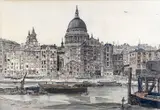 View from the Thames with St Paul's beyond by Claude Muncaster, Watercolour, sold May 2021